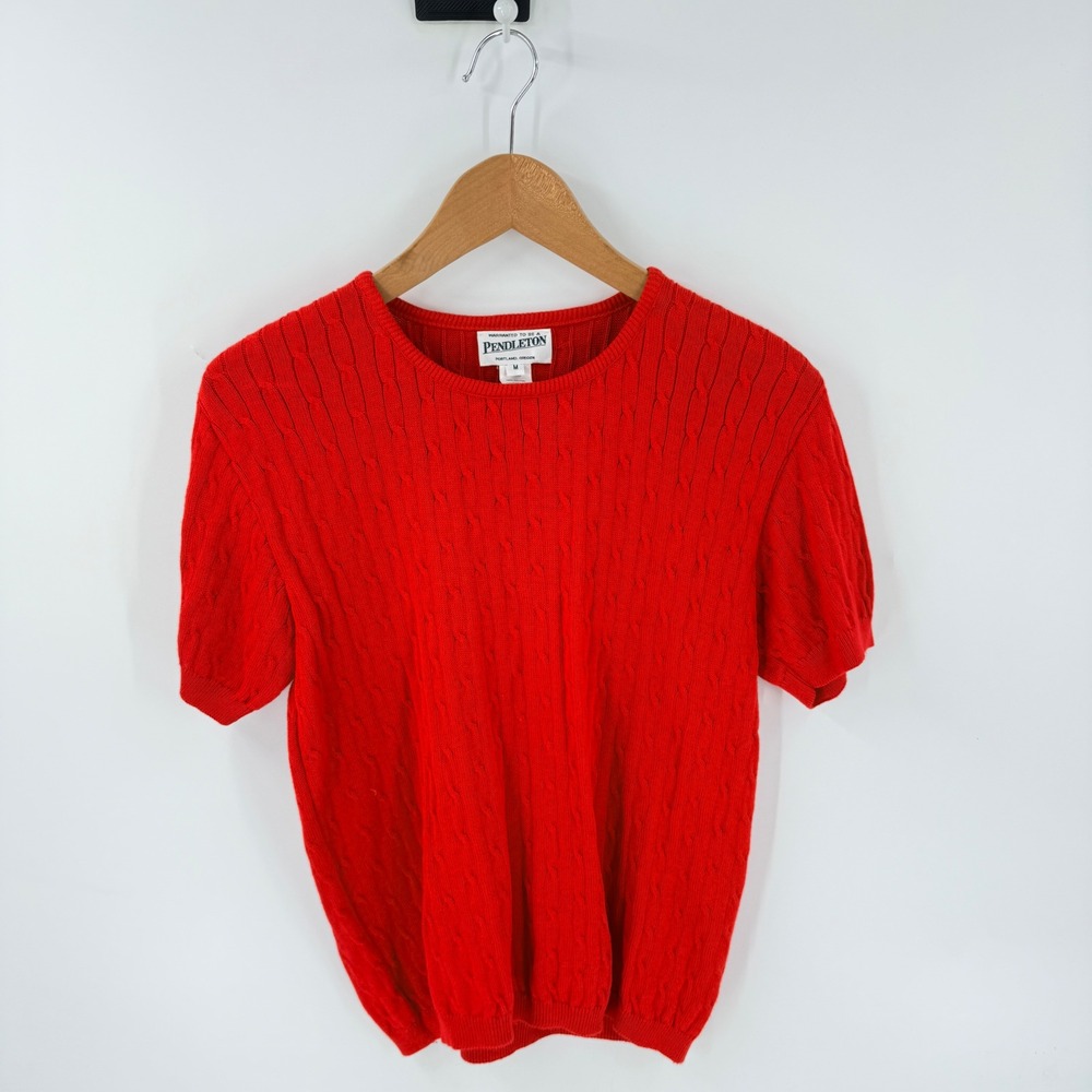 Vintage Pendleton Red Cable Knit Sweater Medium‎ Made in USA Classic Preppy